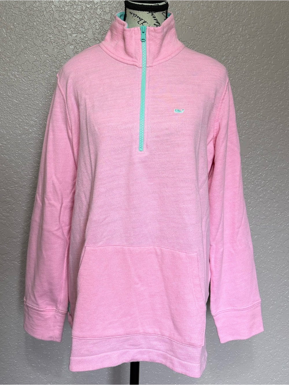 Vineyard Vines Pink Quarter-Zip Pullover with Mint Trim - Picture 2 of 6